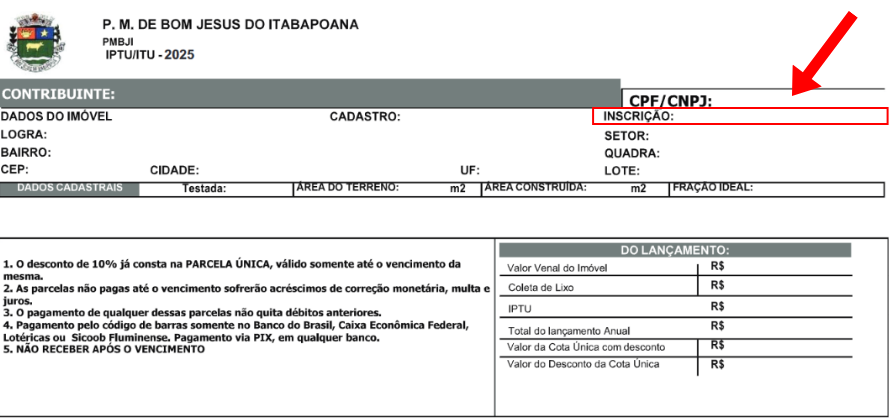 Guia de IPTU de Bom Jesus do Itabapoana-RJ